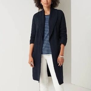 J.JILL | Rib-Textured Open-Front Knit Cardigan Sweater in Navy Blue | L